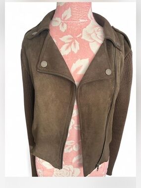 Women’s olive green faux Suede and knit Moto Jacket